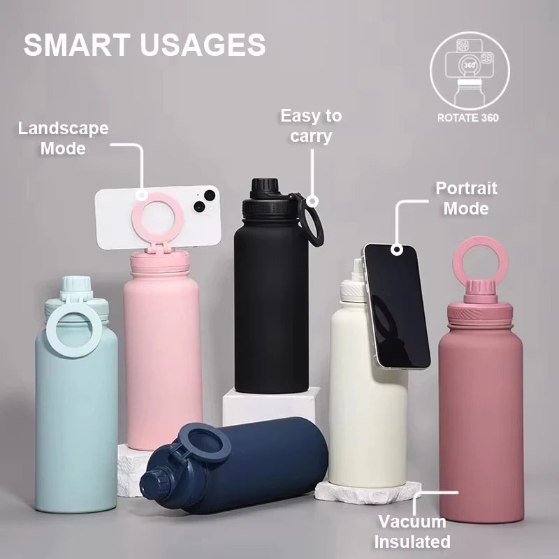1L Insulated Stainless Steel Bottle with Phone Holder
